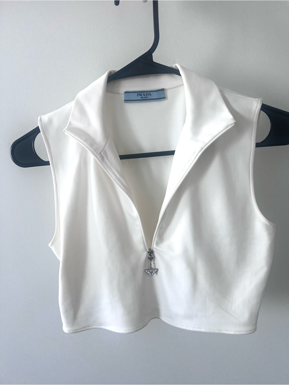 Prada Half-Zip Sleeveless Crop Top